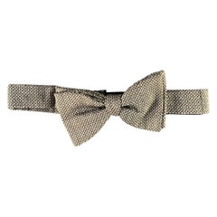 DUNHILL Black White Woven Silk Bow Tie