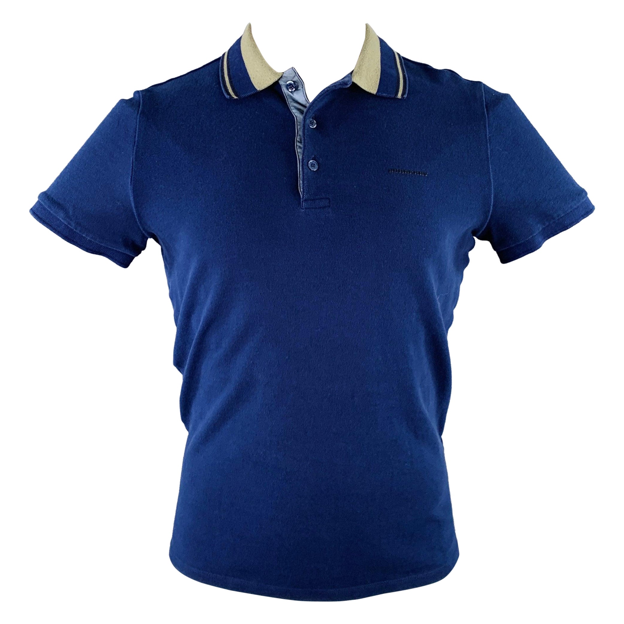 BURBERRY LONDON Size M Blue Olive Contrast Trim Cotton Pique Half Placket Polo