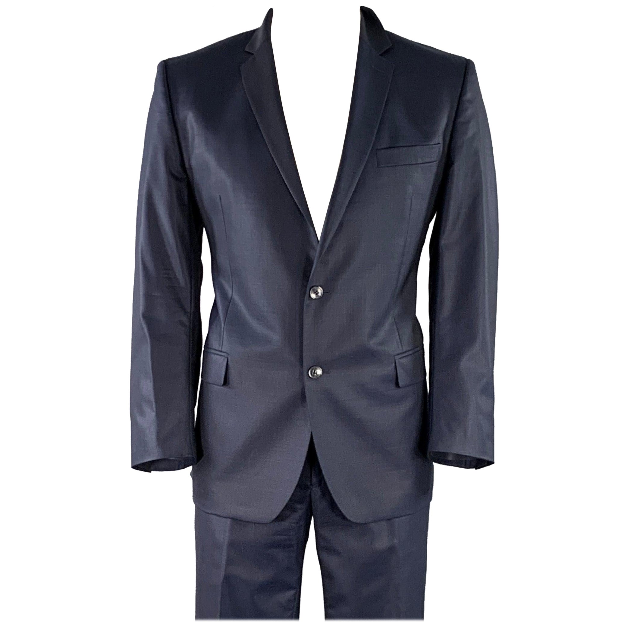 VERSACE COLLECTION Größe 46 Marineblauer Anzug aus Wolle mit Notch-Revers im Angebot