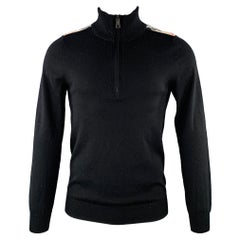 BURBERRY BRIT Size S Black Multi Color Check Contrast Trim Merino Wool 1/4 Zip Pullover
