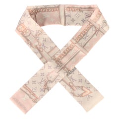 LOUIS VUITTON White Pink Chain Link Monogram Silk Scarf