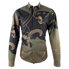 VALENTINO Size M Green Black Panther Print Cotton Button Up Long Sleeve Shirt