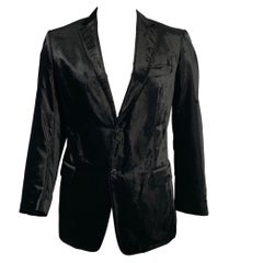 VERSACE COLLECTION Talla 44 Abrigo negro de terciopelo con mezcla de viscosa