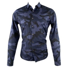 VALENTINO Size M Navy Black Camouflage Cotton Button Up Long Sleeve Shirt
