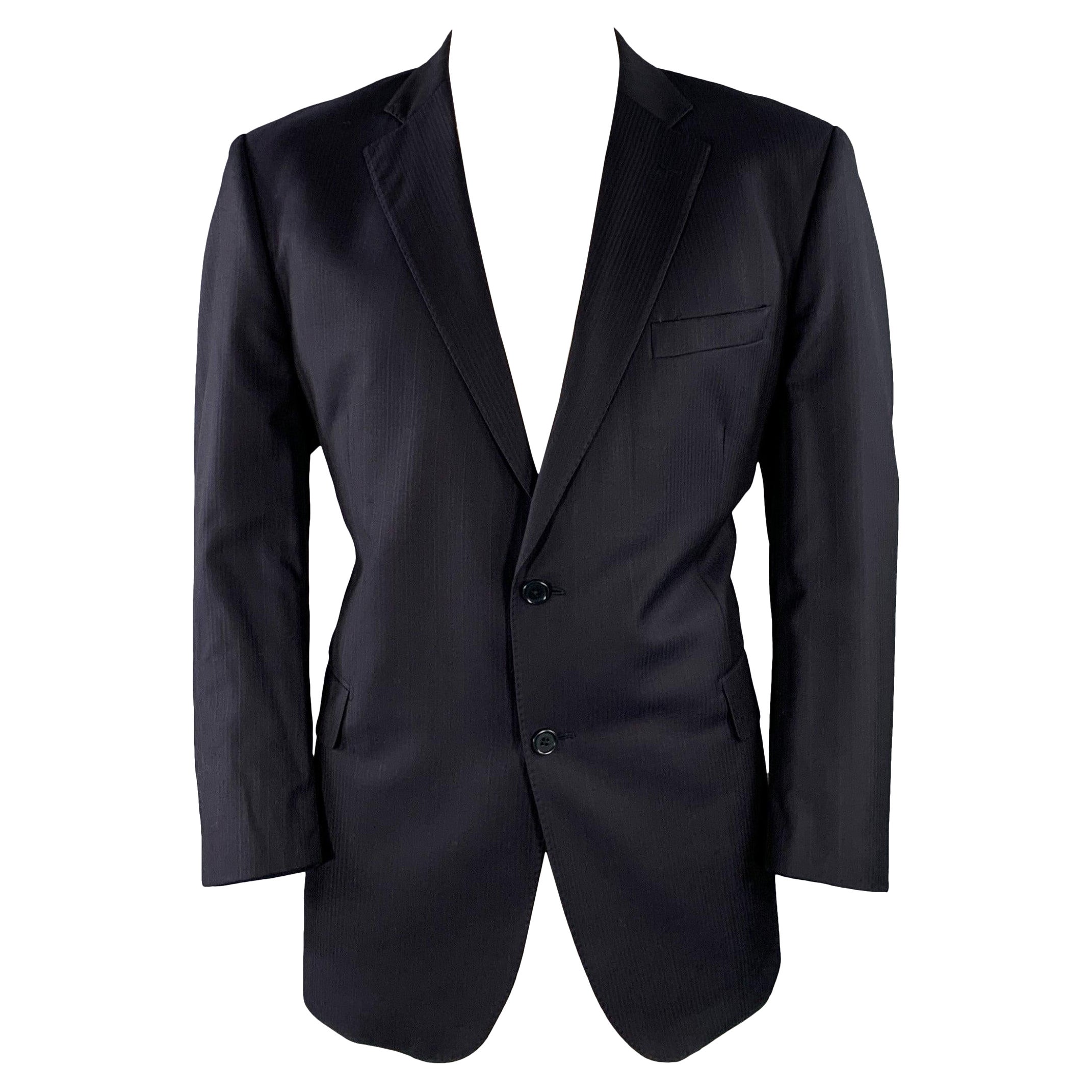 ERMENEGILDO ZEGNA Vintage Size 46 Navy Textured Stripe Wool Silk Slim Fit Sport Coat