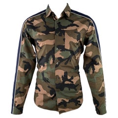 VALENTINO Size M Green Olive Blue Camouflage Cotton One Pocket Track Stripe Long Sleeve Shirt