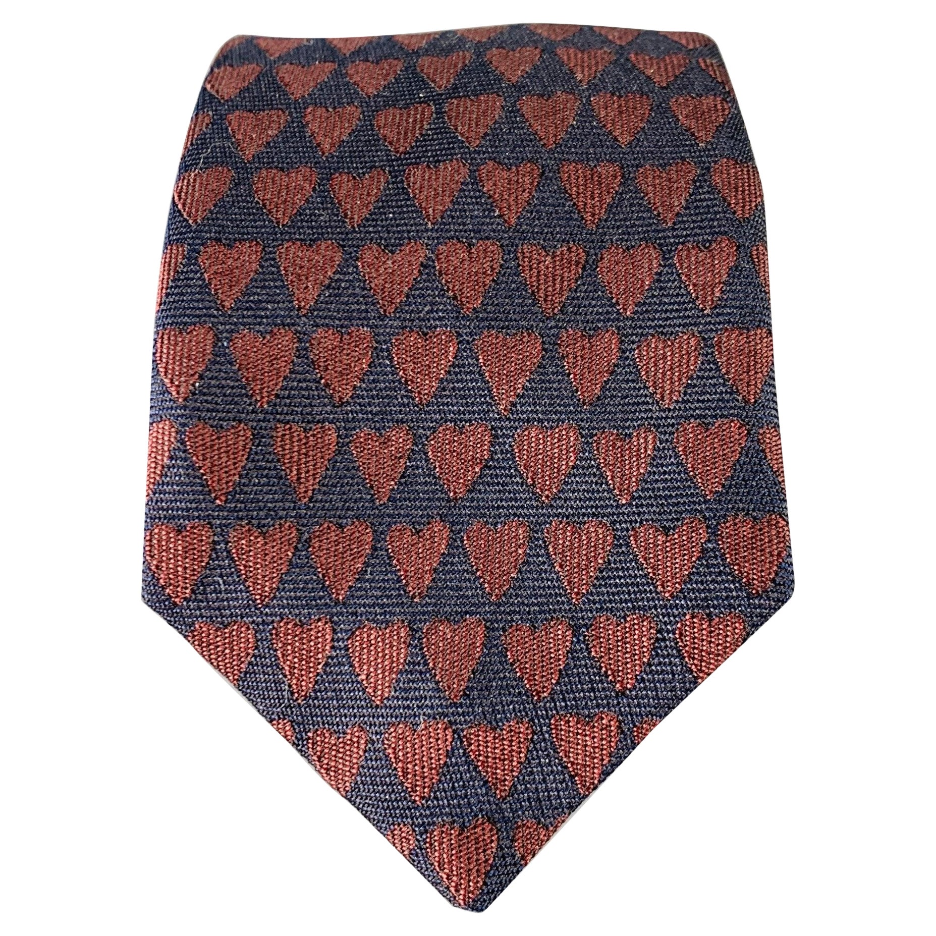 BURBERRY Navy Brown Heart Silk Skinny Tie