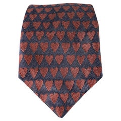 BURBERRY Navy Brown Heart Silk Skinny Tie