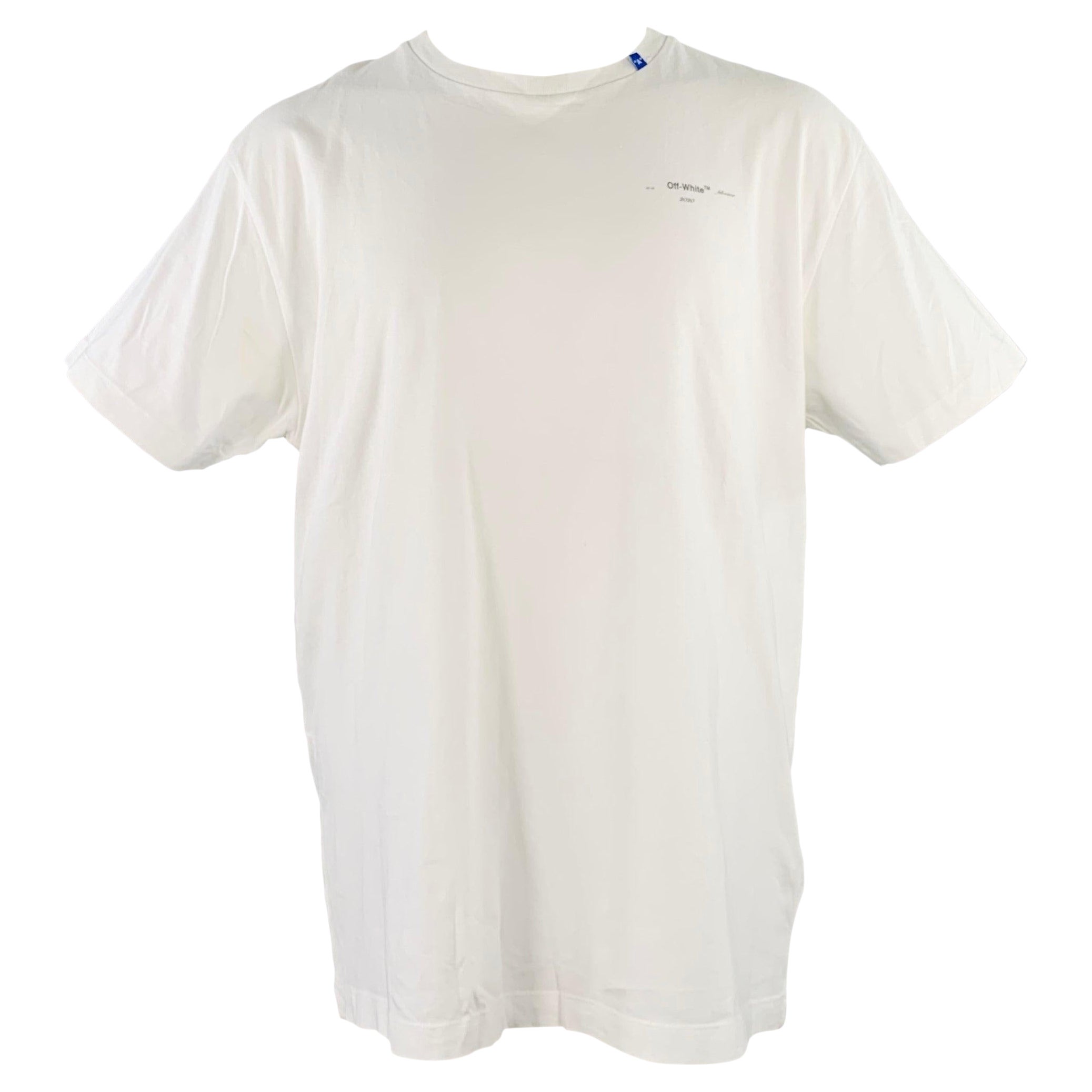 OFF-WHITE FW20 Size XS White Black Logo Cotton Crew-Neck T-shirt For Sale