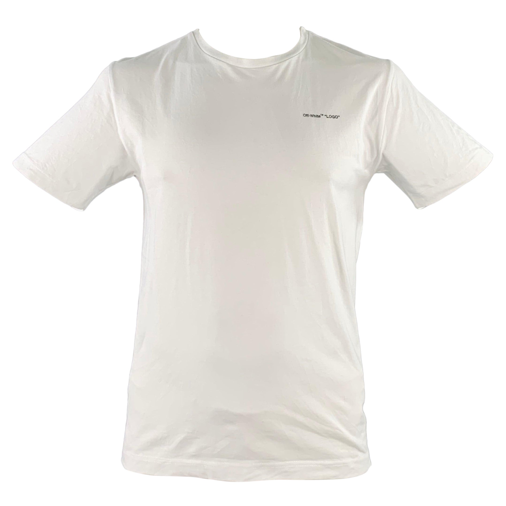 OFF-WHITE Size L White Black Logo Cotton Crew Neck T-shirt For Sale