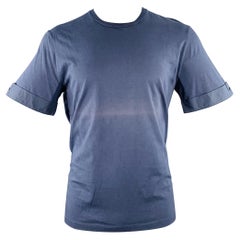 NEIL BARRETT Taglia M Blu Bianco Cotone Lightning Bolt Cuffed Crew Neck T-shirt
