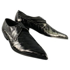 JIMMY CHOO Taille 10 Chaussures à lacets pointues en cuir noir à rayures diagonales