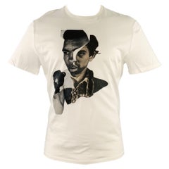 NEIL BARRETT Größe M Freedom Fighters No 1 Weiß Schwarzes T-Shirt aus Baumwolle mit schlanken Rundhalsausschnitt und weißem Druck