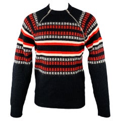 GIVENCHY Größe L Schwarz Rot Weiß gestreifter Pullover mit Rundhalsausschnitt aus Wollmischung