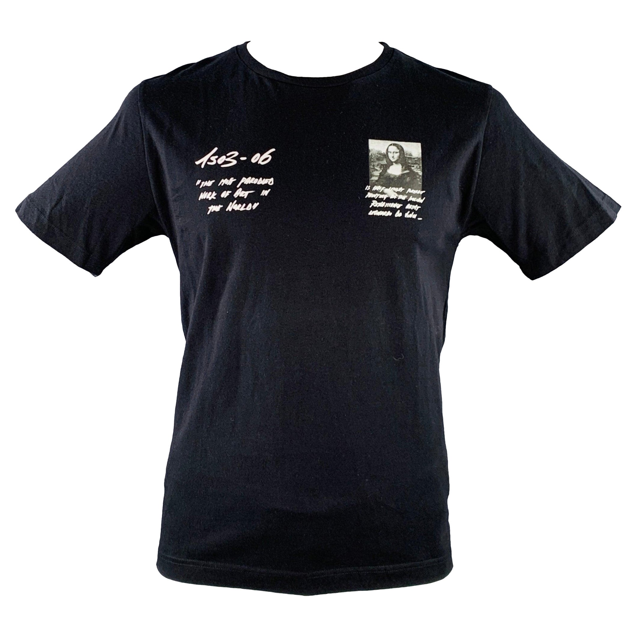 OFF-WHITE Size L Black White Mona Lisa Print Cotton Crew Neck T-shirt For Sale