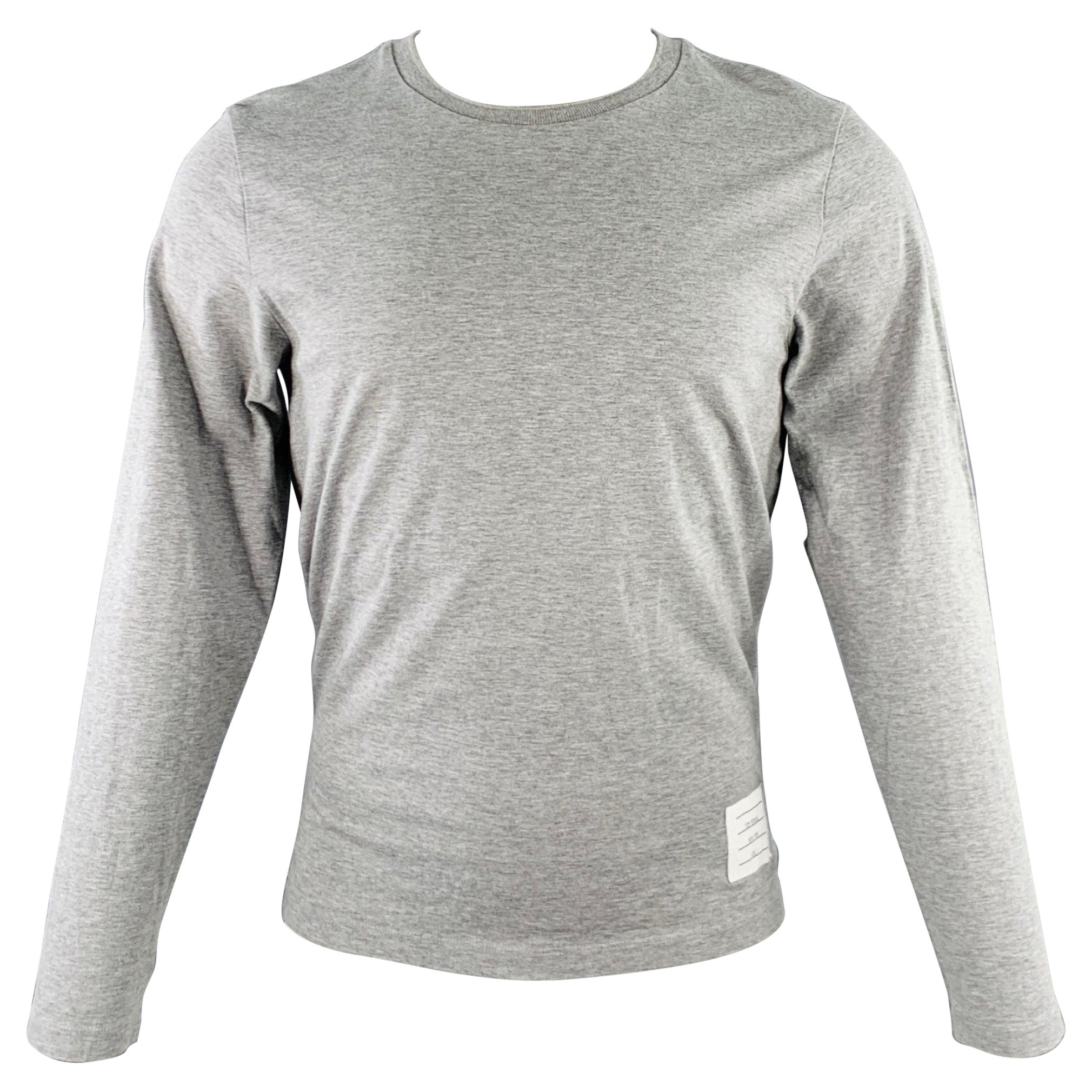 THOM BROWNE Size S Grey Cotton Crew Neck Long Sleeve T-shirt For Sale