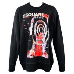 DSQUARED2 BROS Size M Black Red Print Cotton Oversized Crew Neck Sweatshirt