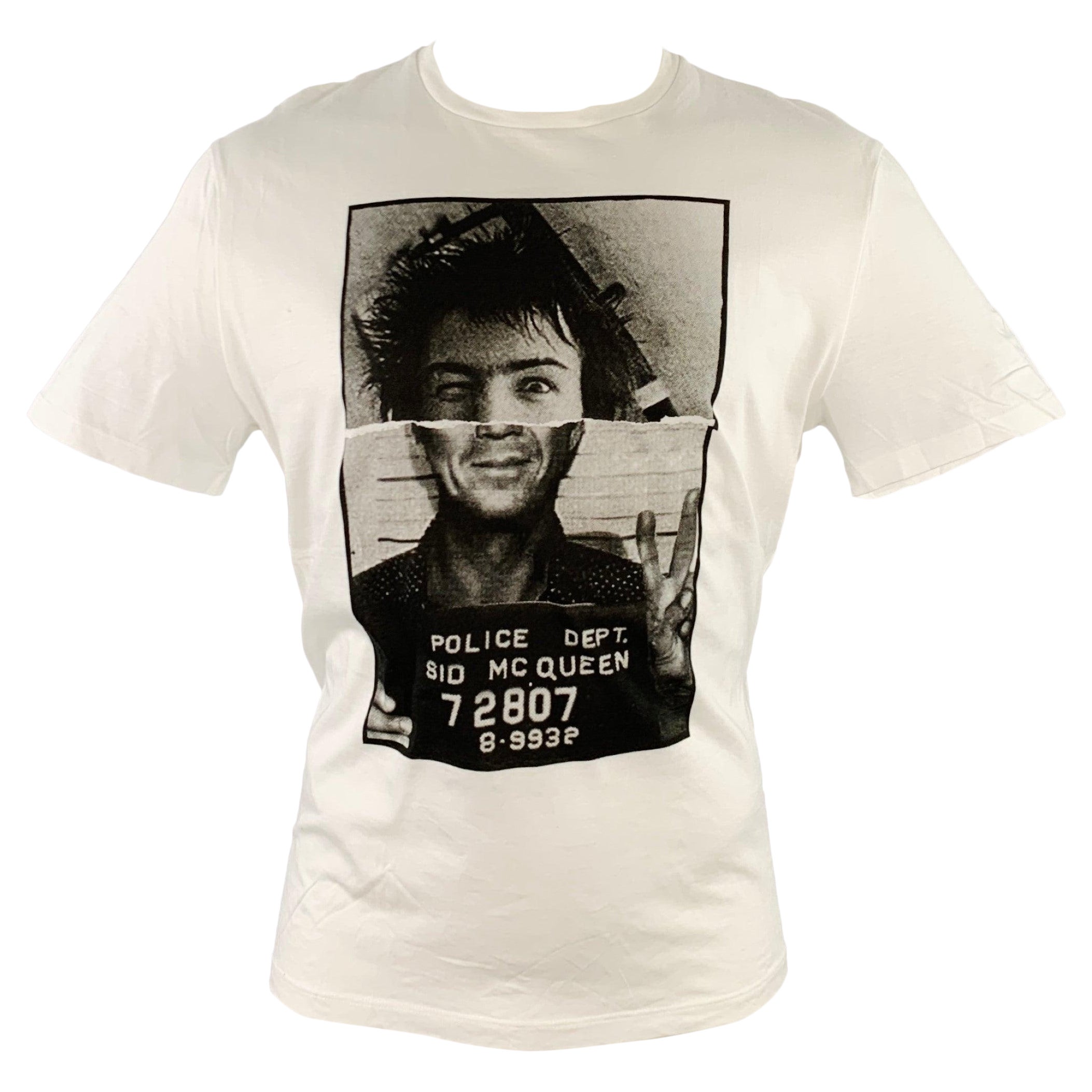 NEIL BARRETT Taglia M Sid McQueen Hybrid Mugshot White Black Print Cotone Loose Fit Crew Neck T-shirt in vendita