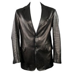 ARMANI COLLEZIONI Taille 42 Veste croisée en cuir d'agneau noir à simple boutonnage