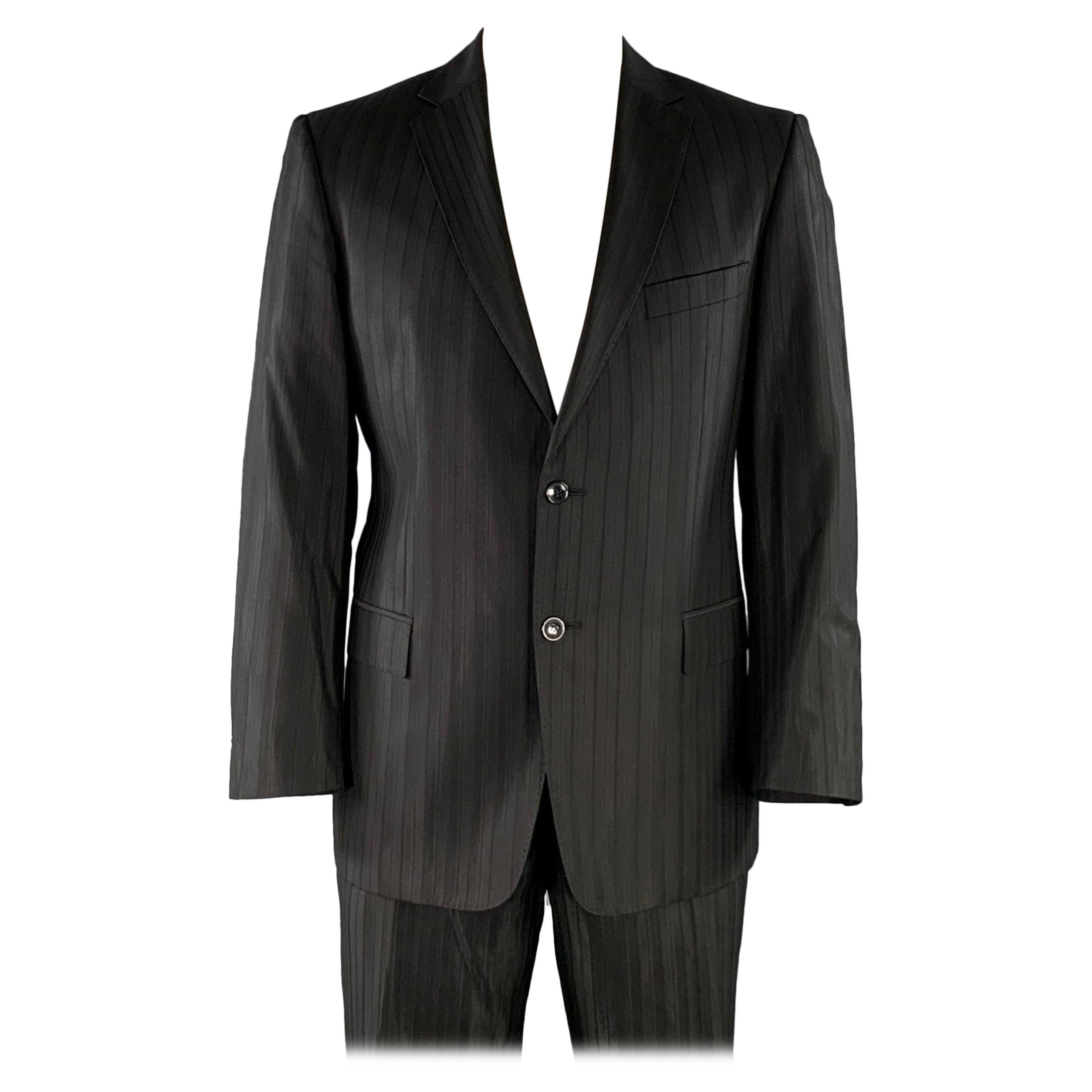 VERSACE COLLECTION Taglia 44 Abito a righe nere in misto viscosa con risvolto a tacca