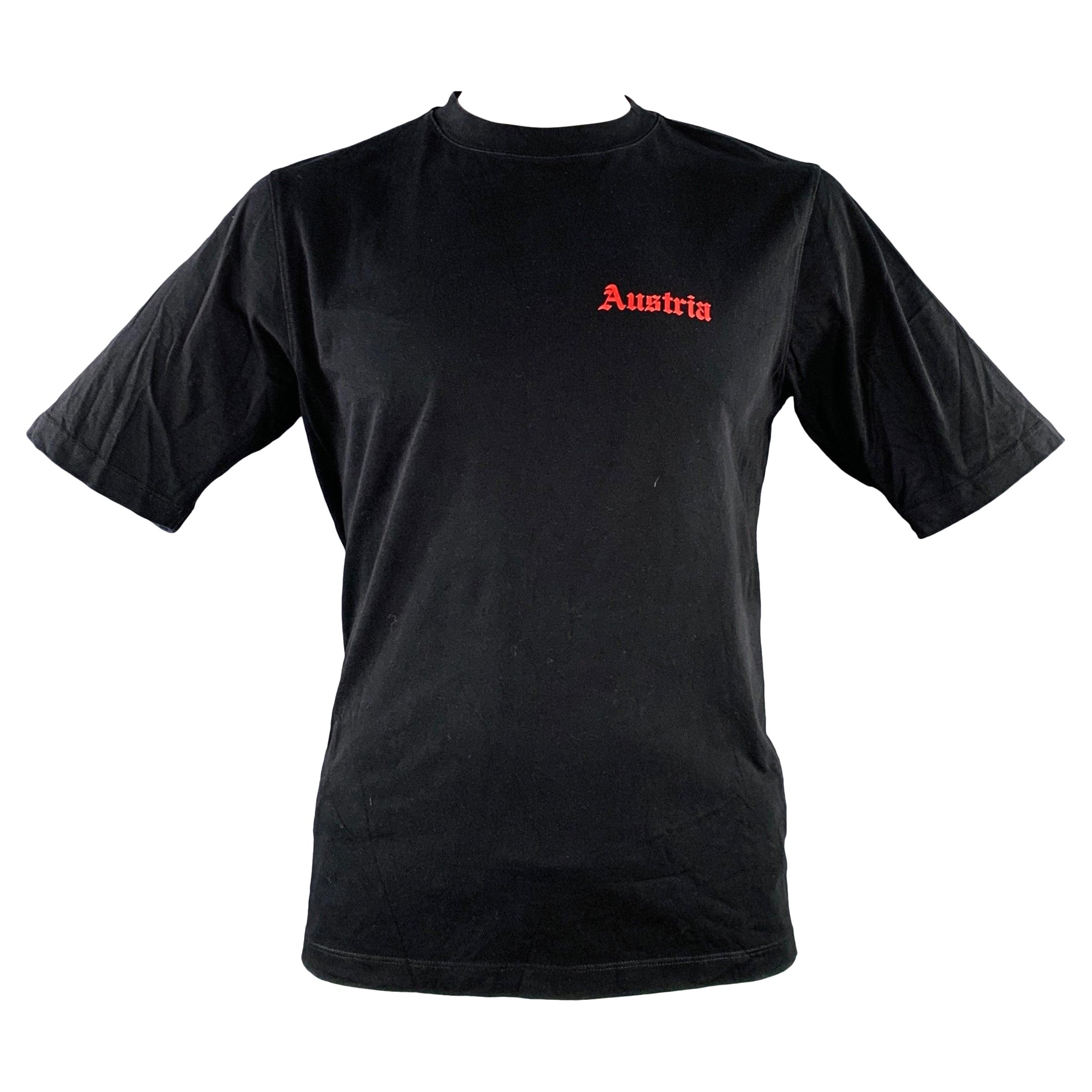 HELMUT LANG Size L Austria Black Red Print Cotton Crew Neck T-shirt For Sale