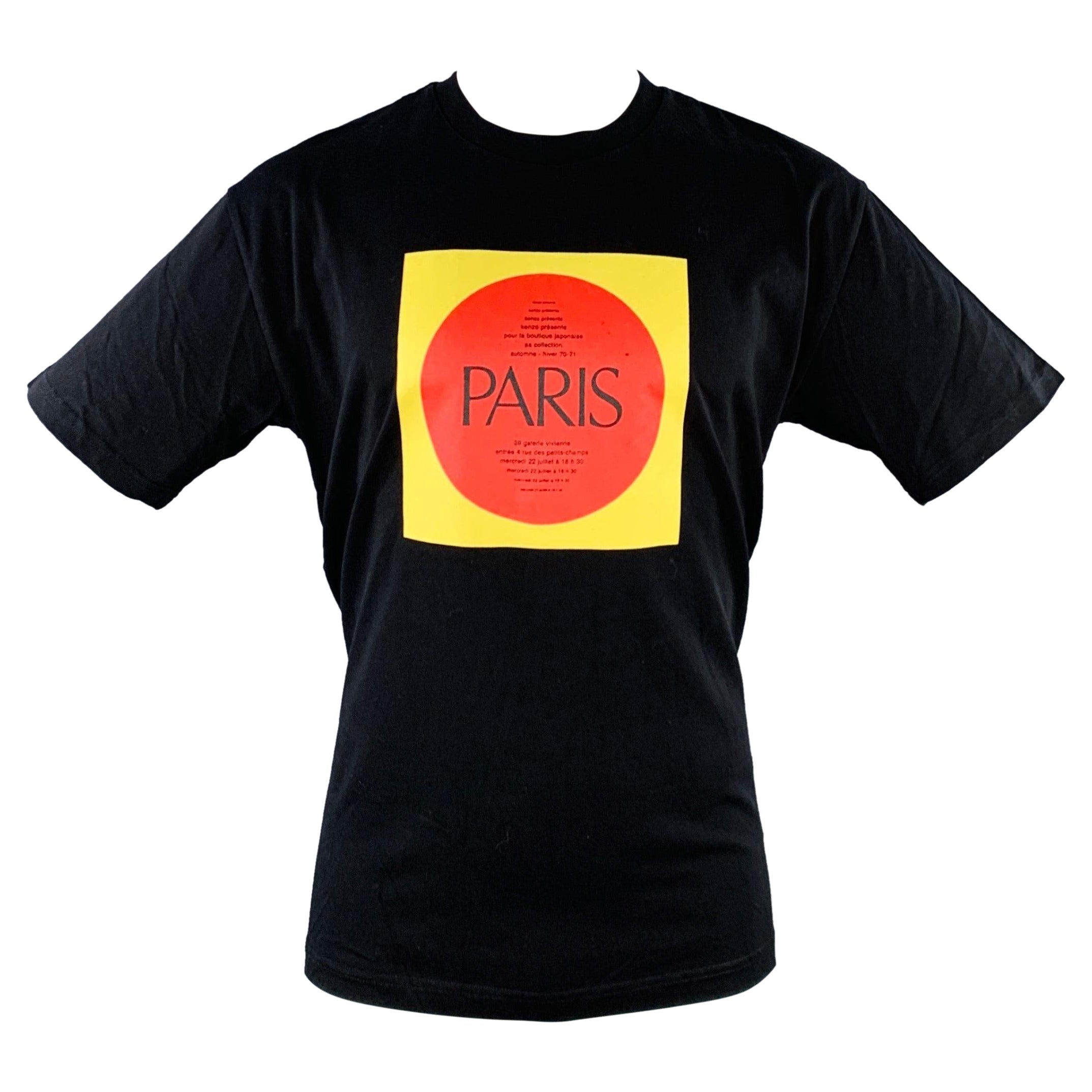 KENZO Size M Paris Black Multi Color Print Cotton Crew-Neck T-shirt For Sale