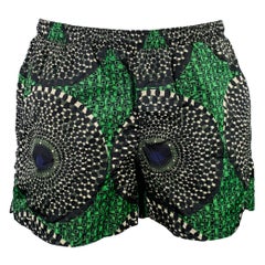 BURBERRY PRORSUM Size S Green Black Abstract Drawstring Swim Trunks