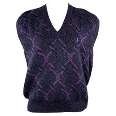 YVES SAINT LAURENT Gilet vintage à col en V en laine mélangée à nœuds violets, taille M