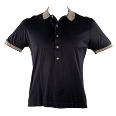 PAUL SMITH Size L Navy Grey Cotton Contrast Stripe Trim Polo