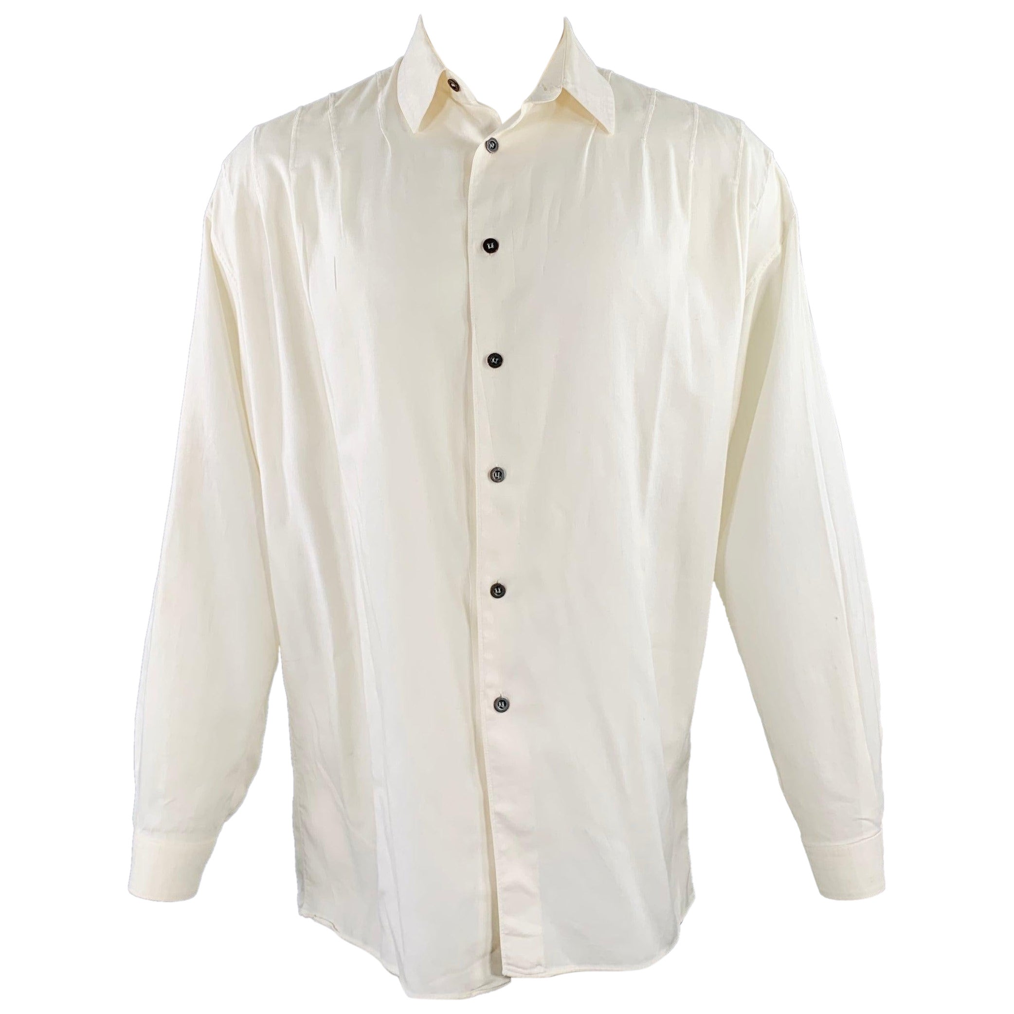 CLAUDE MONTANA Vintage Size S White Pleated Cotton Spread Collar Oversized Long Sleeve Shirt For Sale