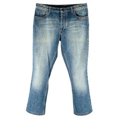 Yves Saint Laurent Taglia 32 Cotone Lavaggio Blu Bootcut Button Fly Jeans