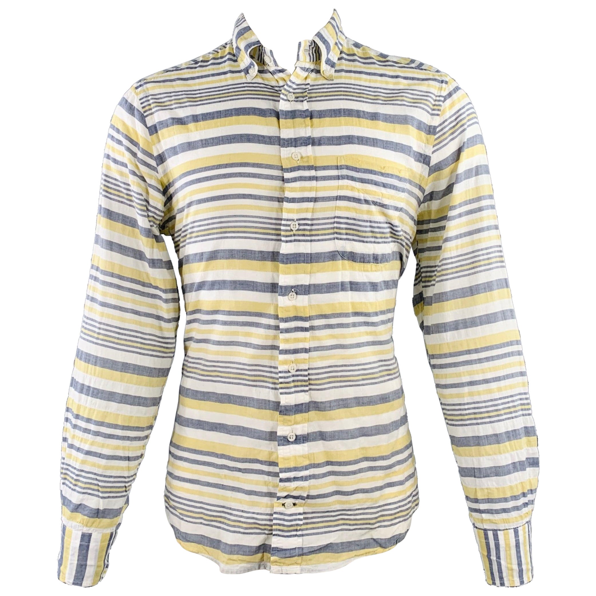 GITMAN BROS VINTAGE Size M White Grey Yellow Plaid One Pocket Long Sleeve Shirt For Sale