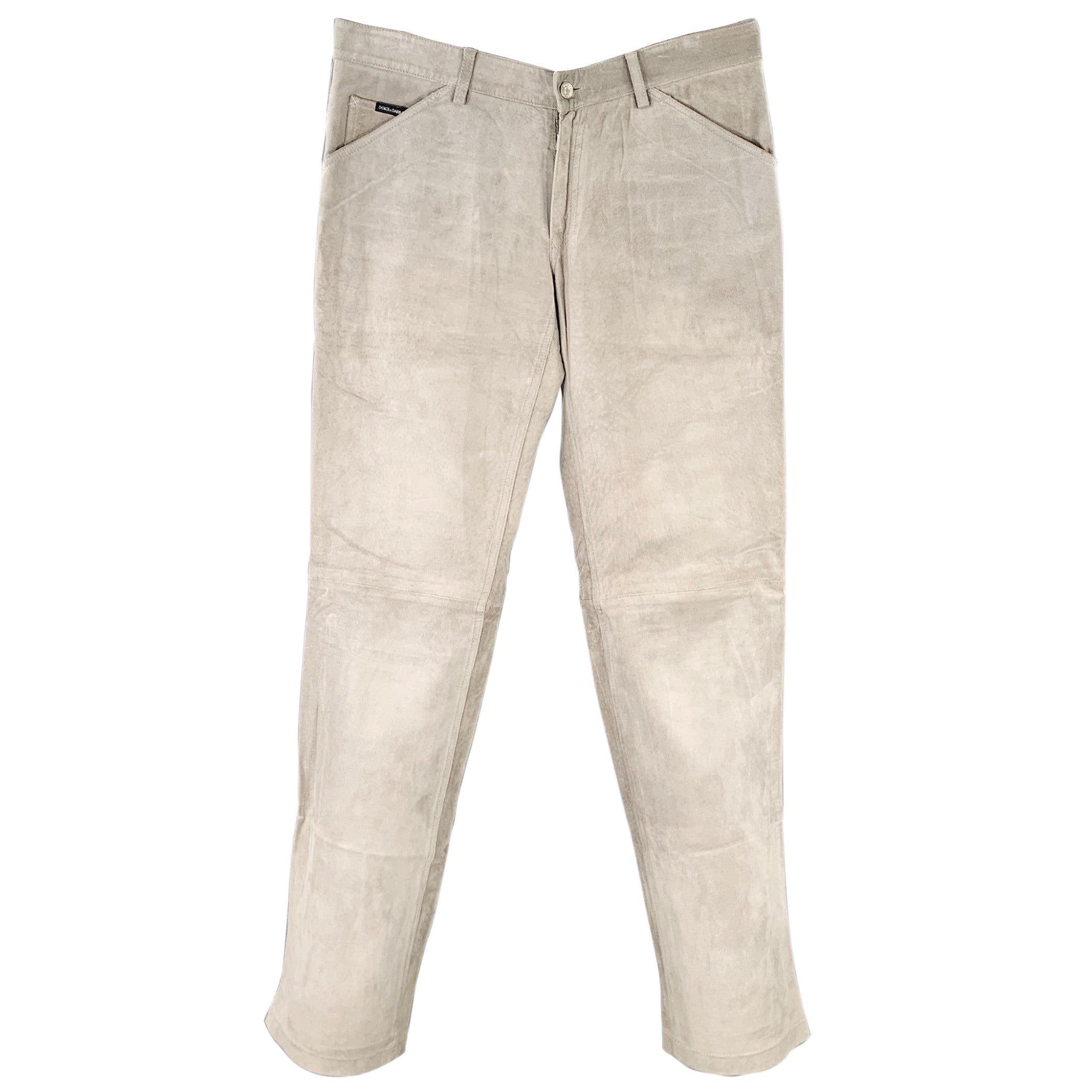 DOLCE & GABBANA Size 32 Grey Suede Five Pockets Straight Casual Pants For Sale