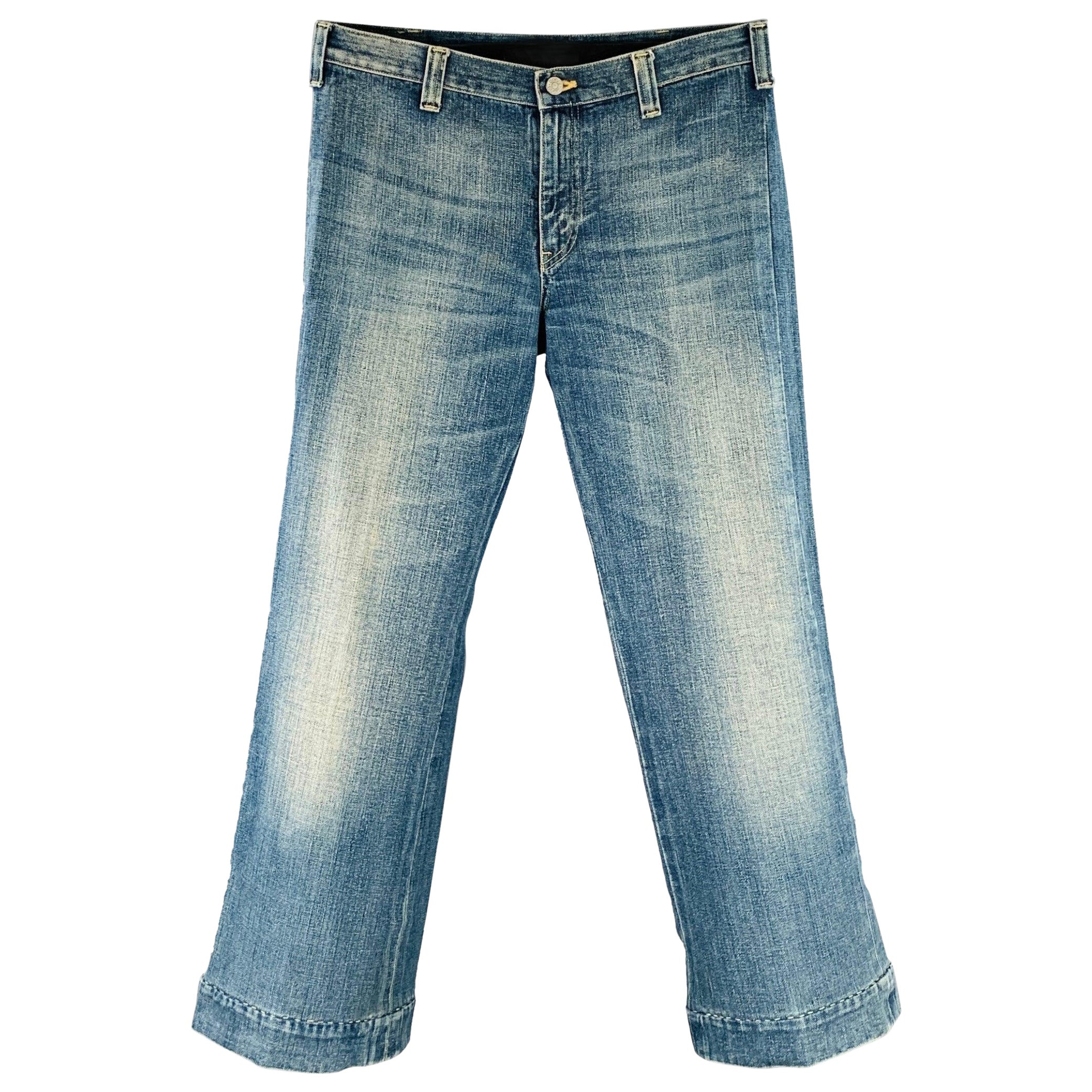 GUCCI Jean rayé à jambes larges et droites en coton lavé bleu taille 32