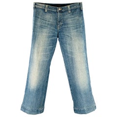 GUCCI Größe 32 Blau gewaschene Baumwoll-Jeans mit weitem Bein und geradem Selvedge-Bein