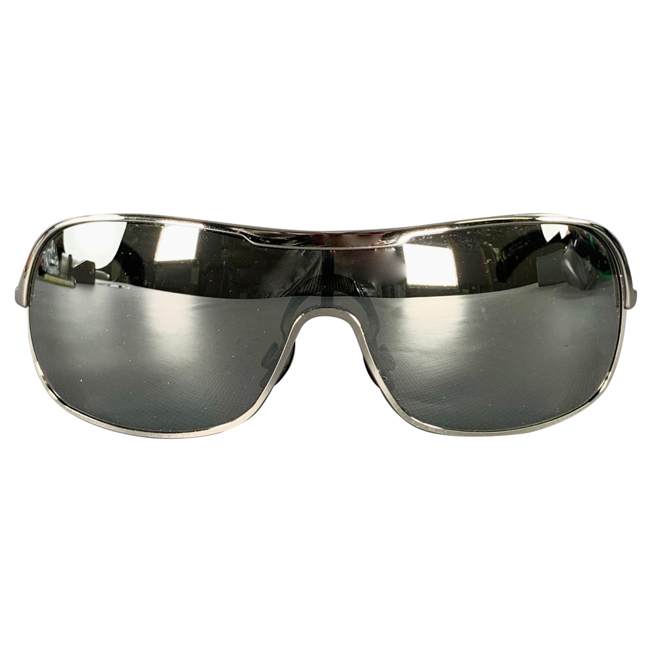 GIORGIO ARMANI Silver Black Metal Shield Mirrored Sunglasses