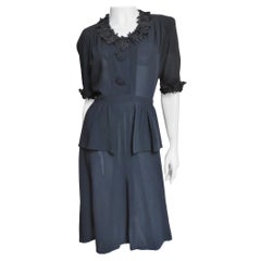 Retro 1940s Silk Dress with Applique Flowers