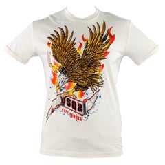 DSQUARED2 Size XL White Multi Color Bald Eagle Graphic Cotton Short Sleeve T-shirt