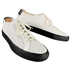 COMMON PROJECTS Size 10 White Black Perforated Leather Low Top Sneakers