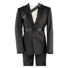 HELMUT LANG Talla 40 Traje negro de lana virgen con solapa de muesca y cinturón de seguridad