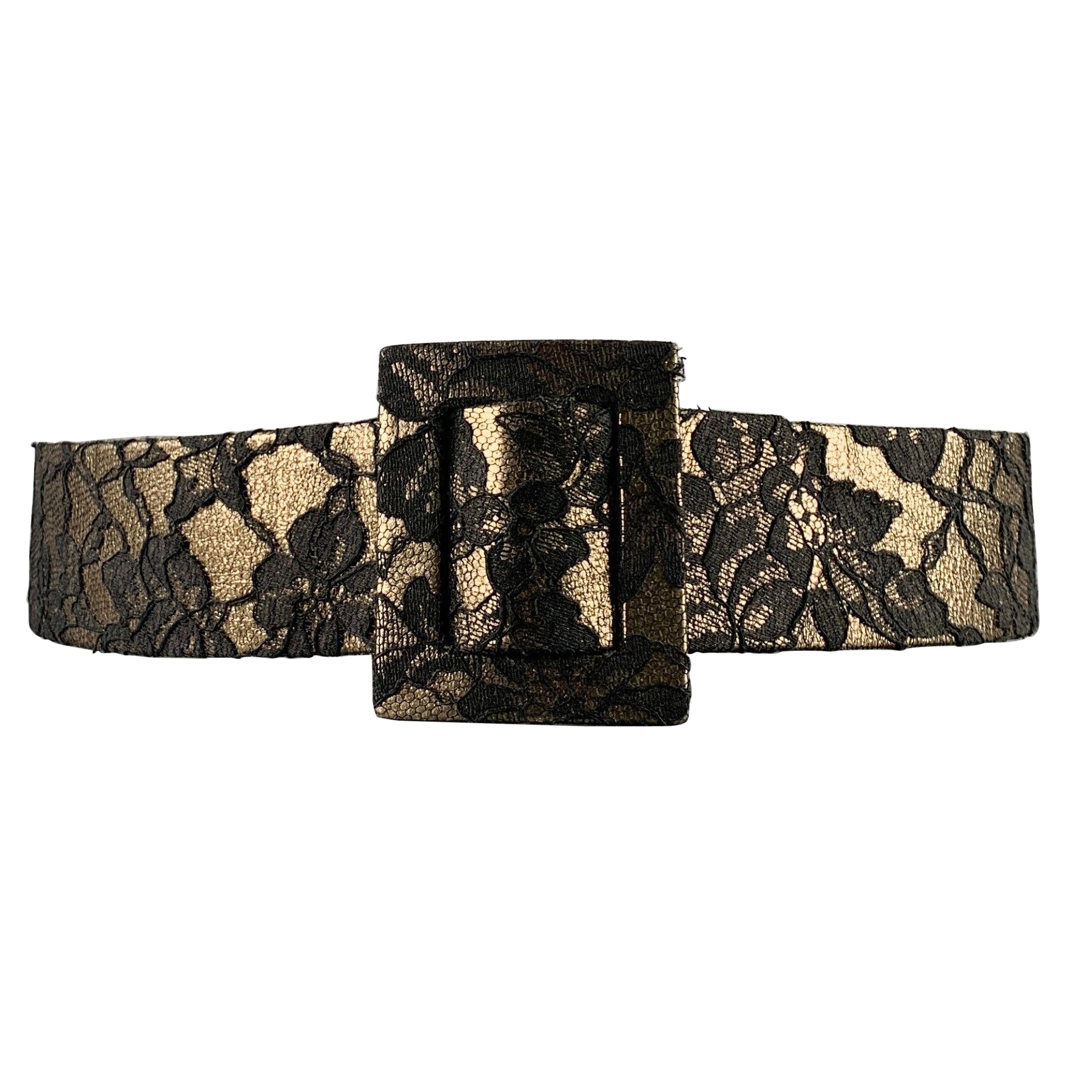 CHRISTIAN DIOR Size M Black Anthracite Lace Leather Belt