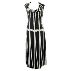MIU MIU Size 4 Black Light Blue Silk Stripe Cowl Collar Dress