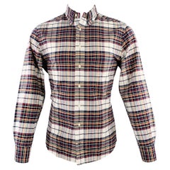 GITMAN BROS VINTAGE Size M White Navy Red Plaid Button Down Collar One Pocket Long Sleeve Shirt