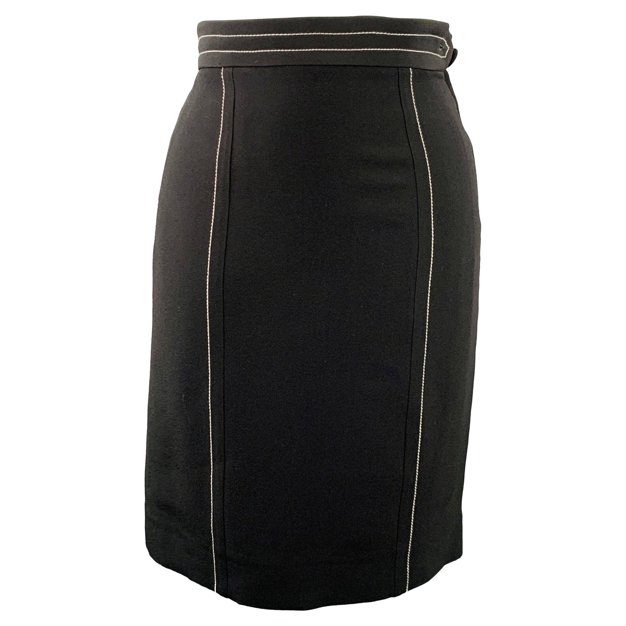 MOSCHINO Size 12 Black White Rayon Blend Contrast Stitch Pencil Skirt For Sale