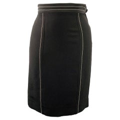 MOSCHINO Size 12 Black White Rayon Blend Contrast Stitch Pencil Skirt