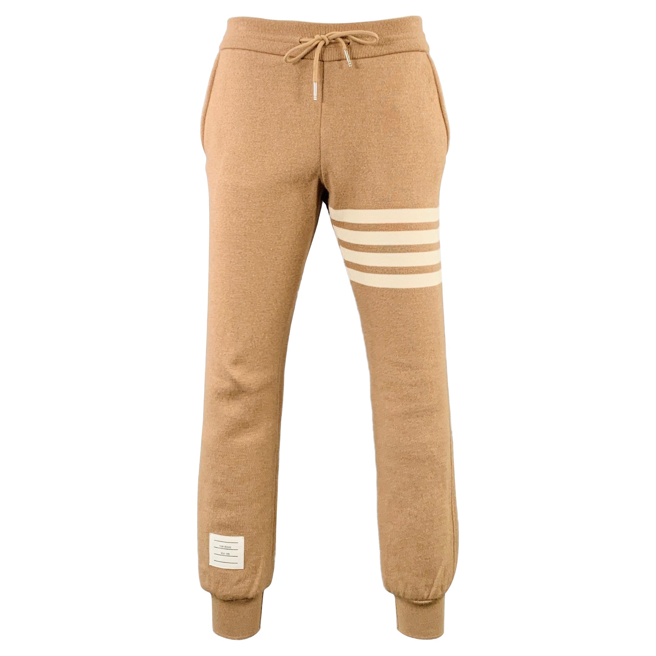 THOM BROWNE Pantaloni casual a righe in misto cotone marrone crema taglia 0