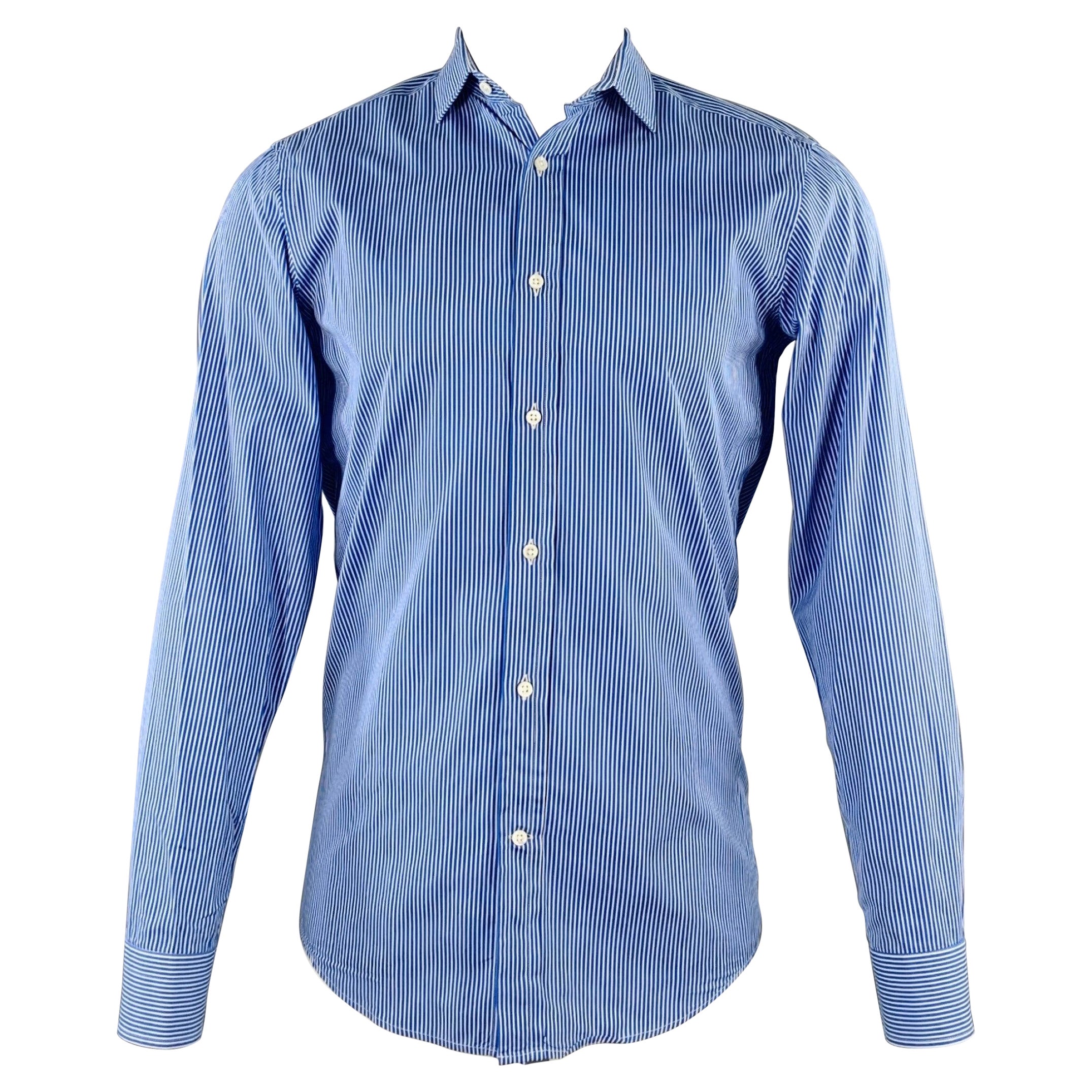 RALPH LAUREN Size S Blue White Stripe Cotton Spread Collar Long Sleeve Shirt