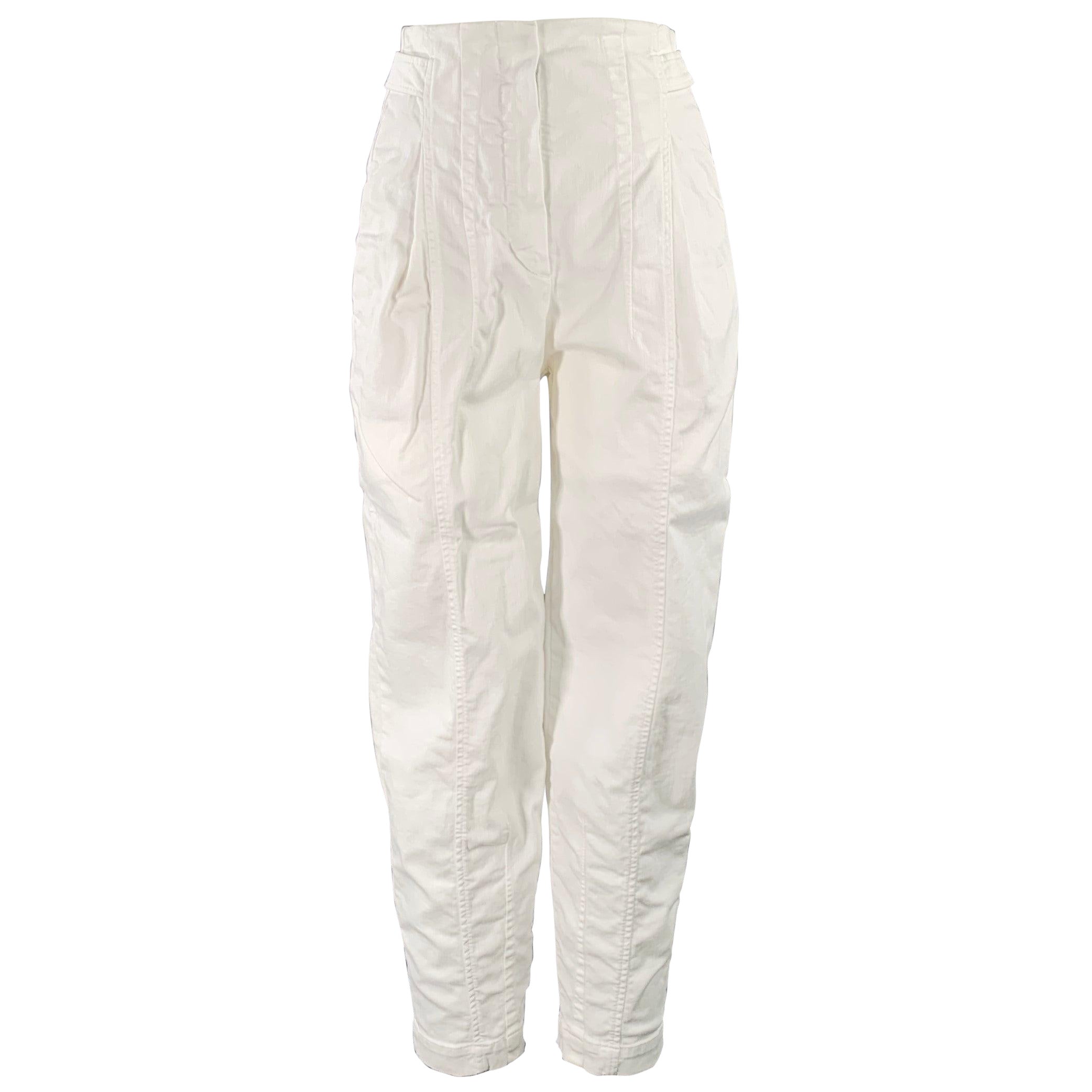 BRUNELLO CUCINELLI Size 0 Cream Cotton Blend Pleated Jeans For Sale