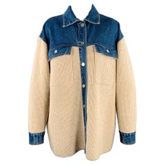 SANDRO Size M Beige Blue Mixed Fabrics Wool Blend Denim Jacket