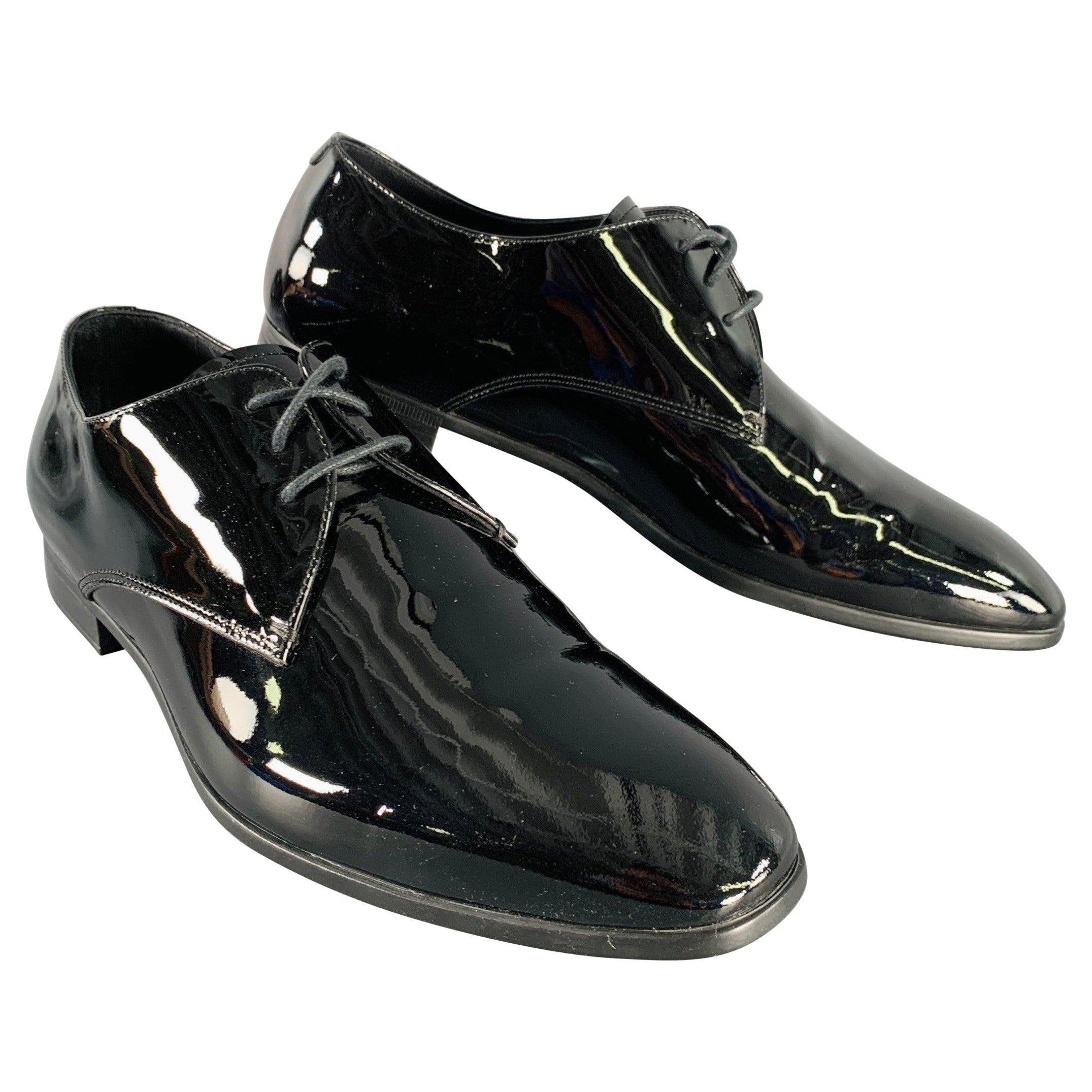 GIORGIO ARMANI Size 6 Black Patent Leather Derby Lace-Up Shoes